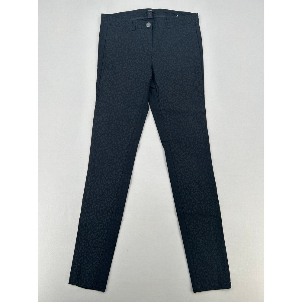 Jacob Womens Black Tonal Leopard Print Stretch Slim Leg Trousers Size 4